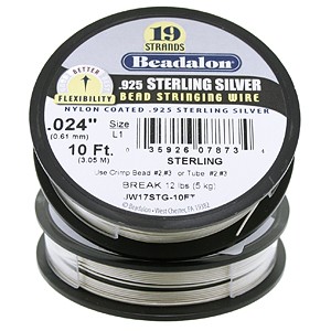 10 feet of beadalon solid sterling silver 19 strand beading wire .024 diameter